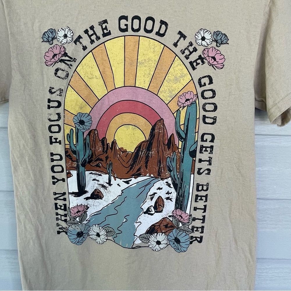 Goodie Two Sleeves Graphic Tee Size Medium – “The Good Gets Better” Desert Print